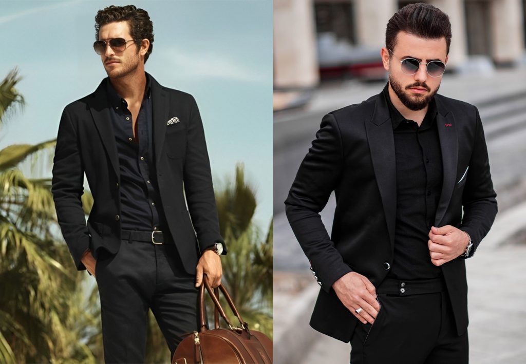 Black Blazer and Black Shirt Combination for Wedding
