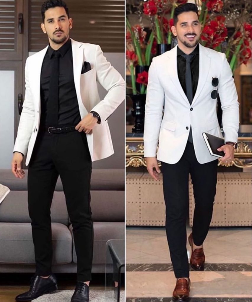 White Blazer Combination with Black Shirt