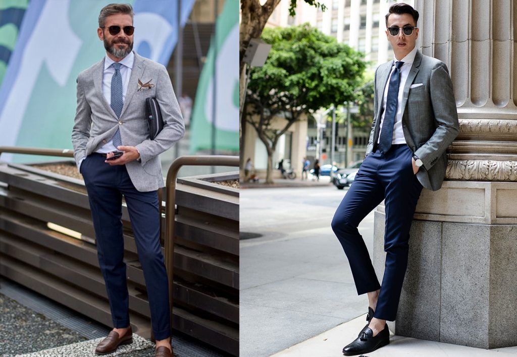 Grey Blazer Combination with Navy Blue Pant