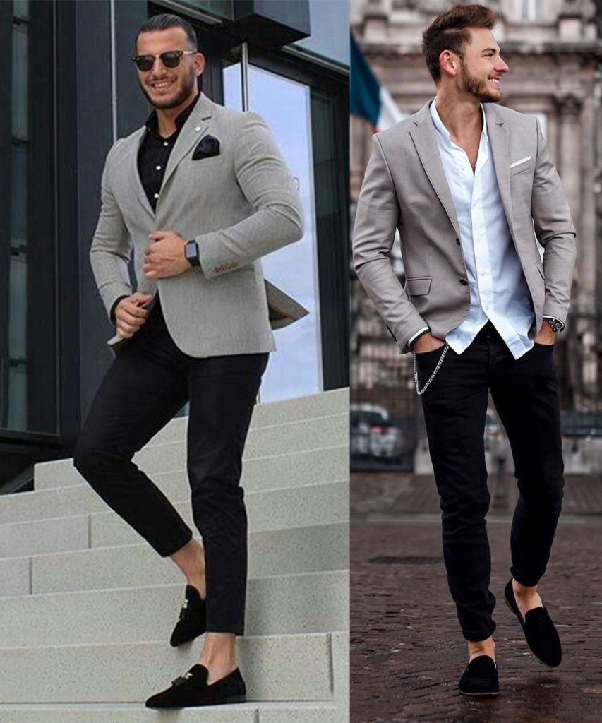 Grey Blazer Combination with Black Pant