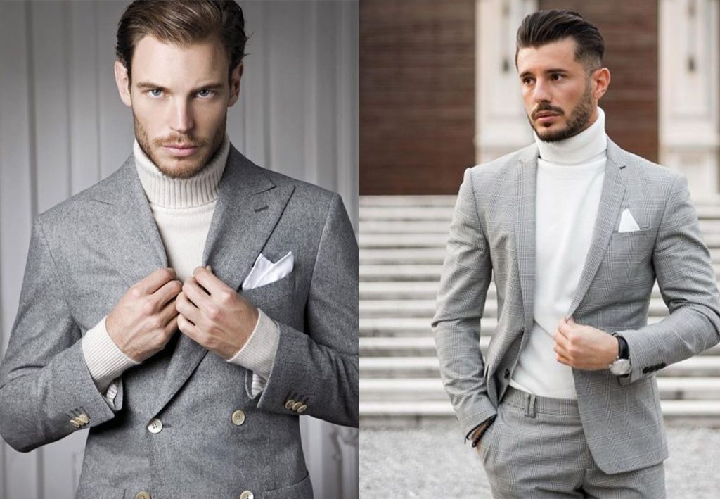 Grey Blazer Combination with High Neck T-shirt