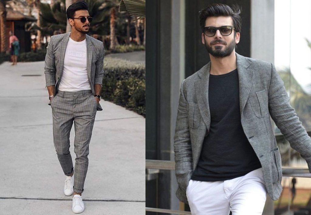 Formal Grey Blazer Combination with T-shirt