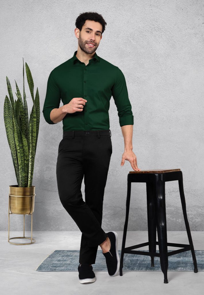 Dark Green Shirt Combination with Black Pant