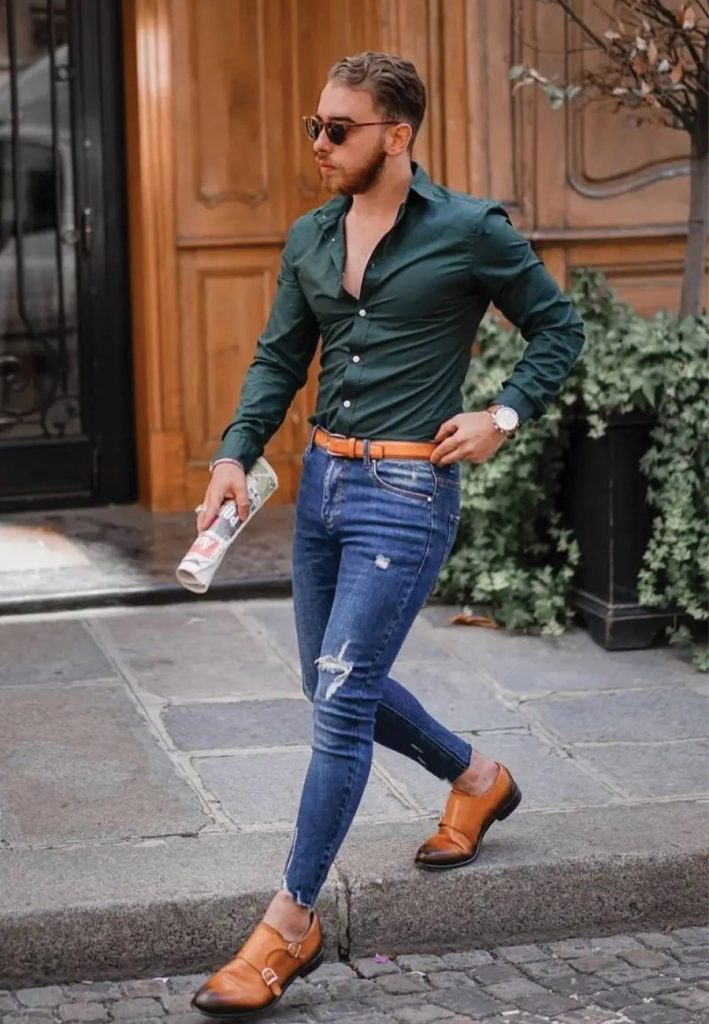 Green Shirt Matching with Blue Jeans