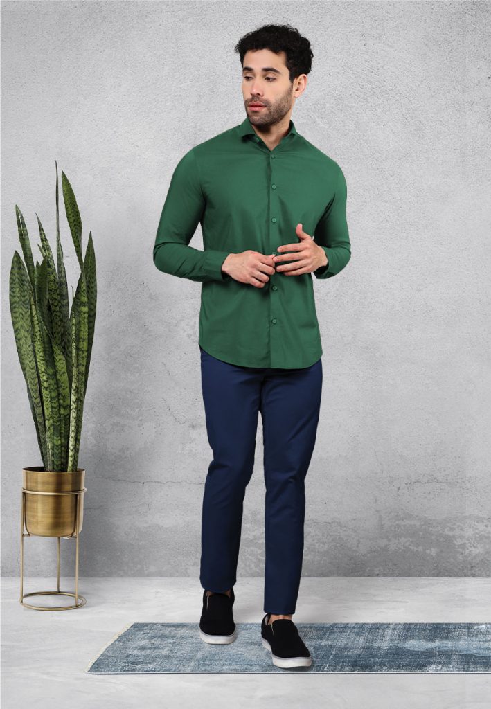 Greem Shirt Matching Navy Blue Pant