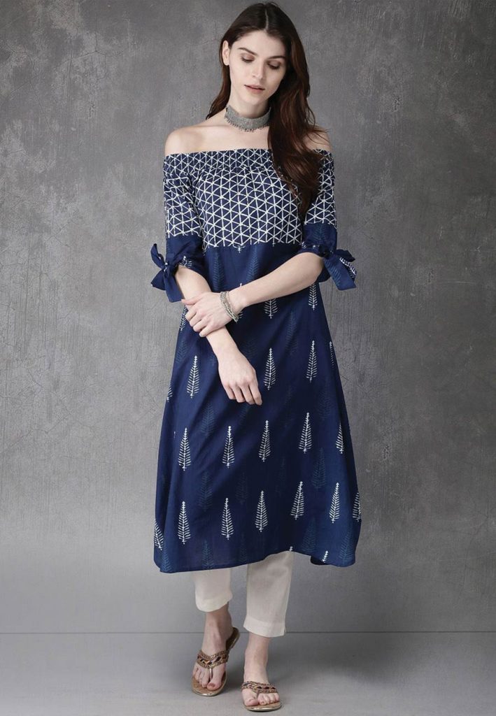 Off Shoulder Sleeves Kurti Design