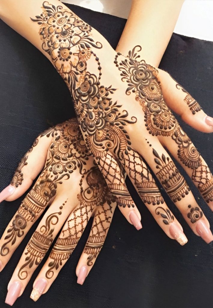 Back Side Hand Mehndi Design with Floral Motifs