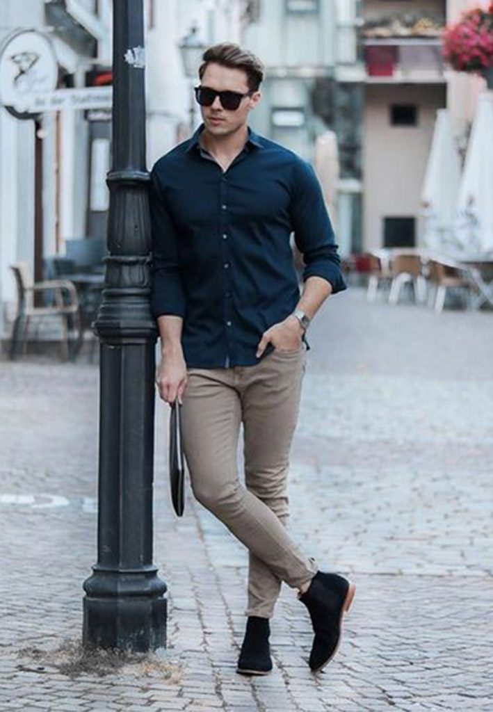 Brown Pant Blue Shirt Combination
