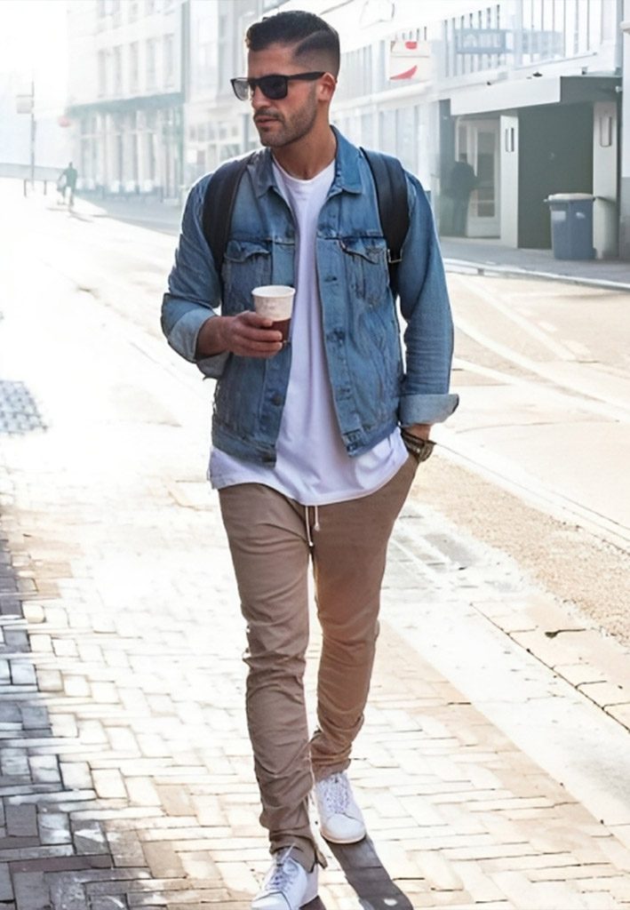 Brown Pant with Tee and Open Shirt