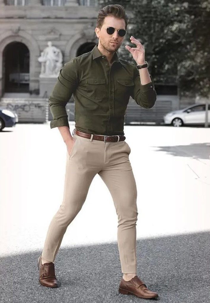 Brown Pants Matching with Green Shirt