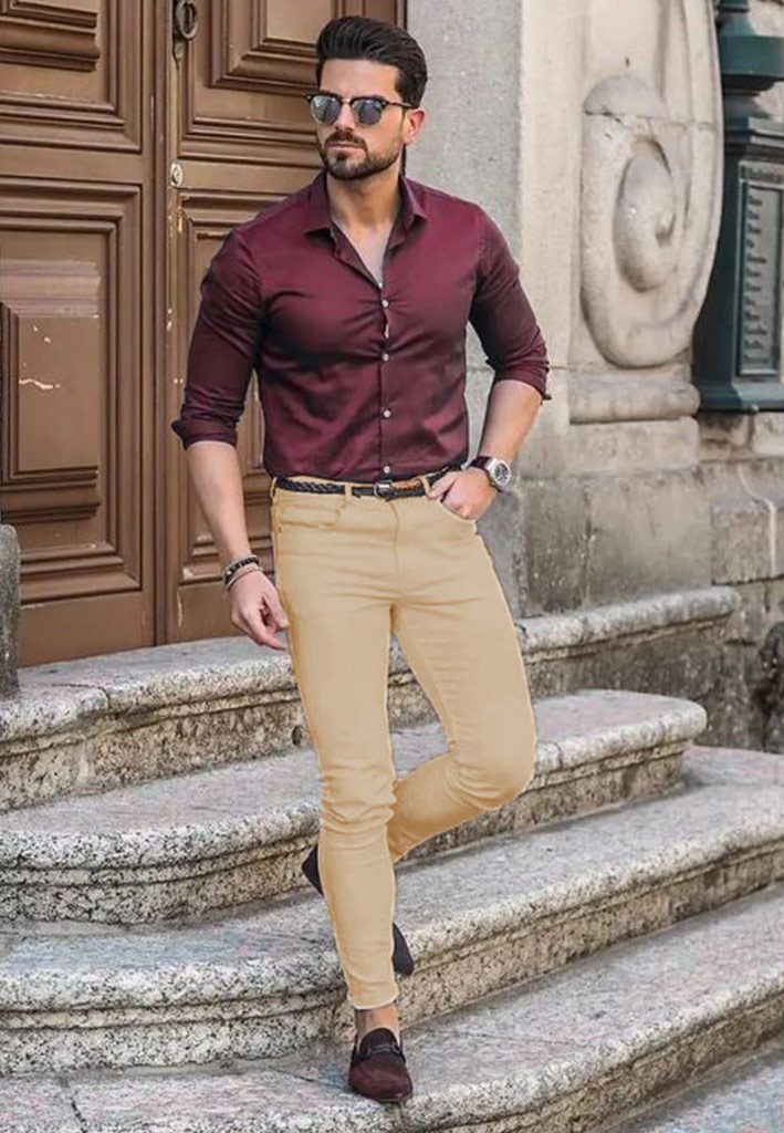 Maroon Shirt with Light Brown Pant