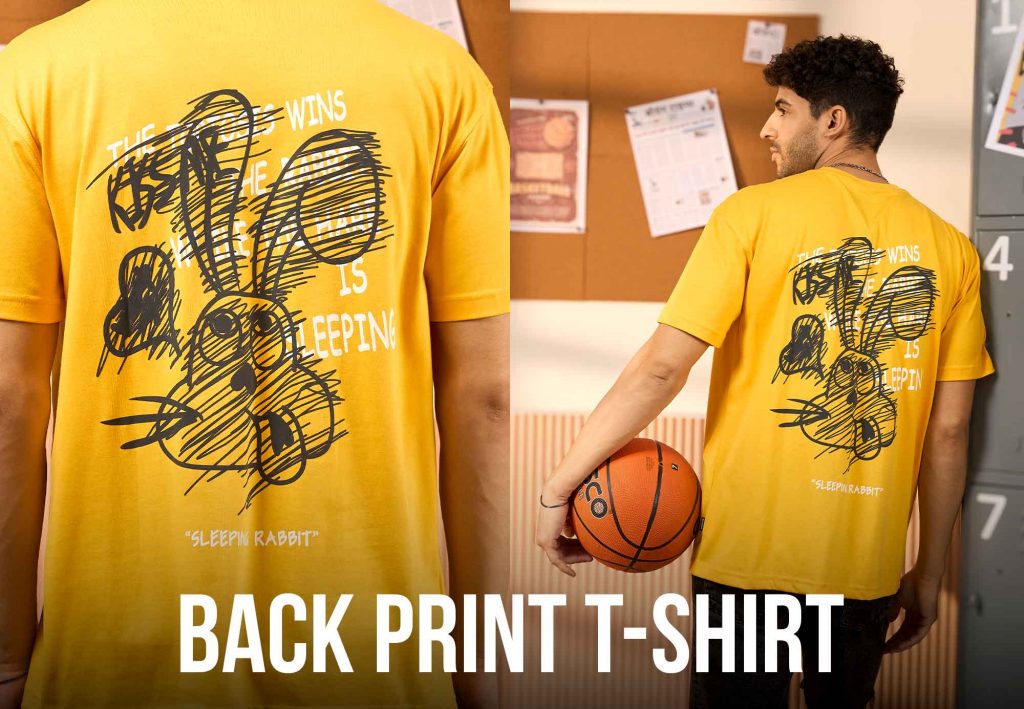 model wear Back Print mens t-shirt