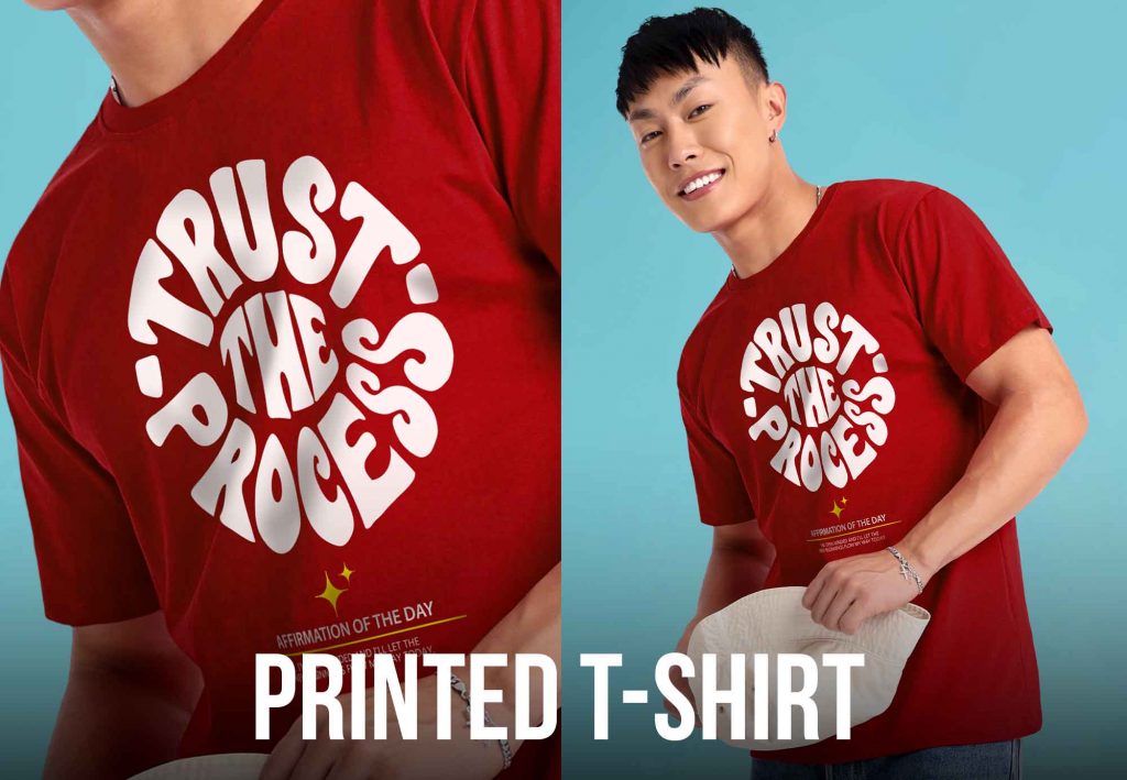Man wearing a Printed t-shirt for men with 'Trust the Process' print.