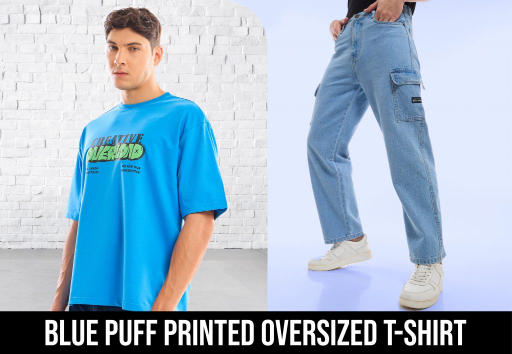 printed oversized t shirt with cargo trousers