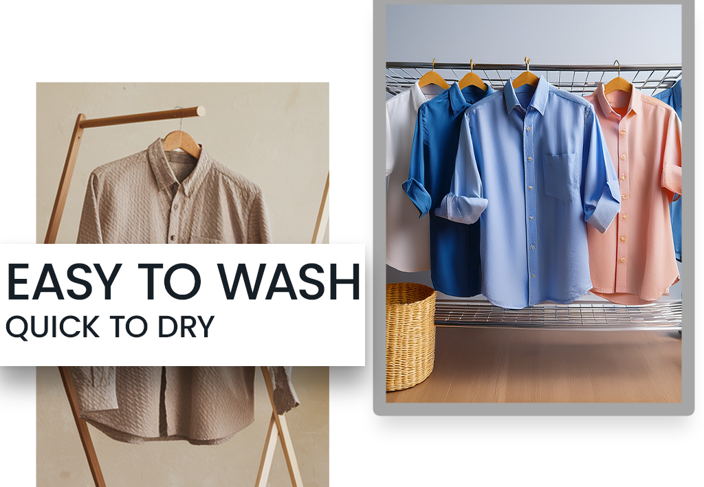 A washed Poly Shirt drying on a rack 