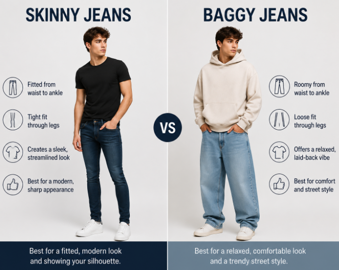 Skinny jeans vs baggy jeans